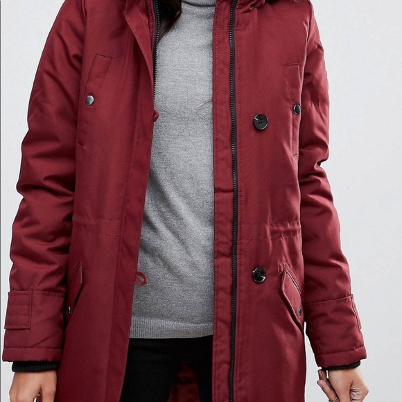 Tall Burgundy Hooded Faux Fur Coat - Picture 5 of 5